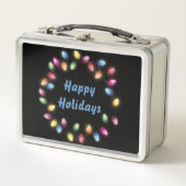 ハッピーホリデー&カラフルフェスティバルクリスマスライト メタルランチボックス (正面)