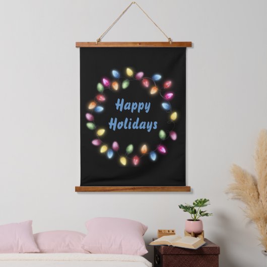 ハッピーホリデー&カラフルフェスティバルクリスマスライト 吊り下げ型タペストリー (寝室)