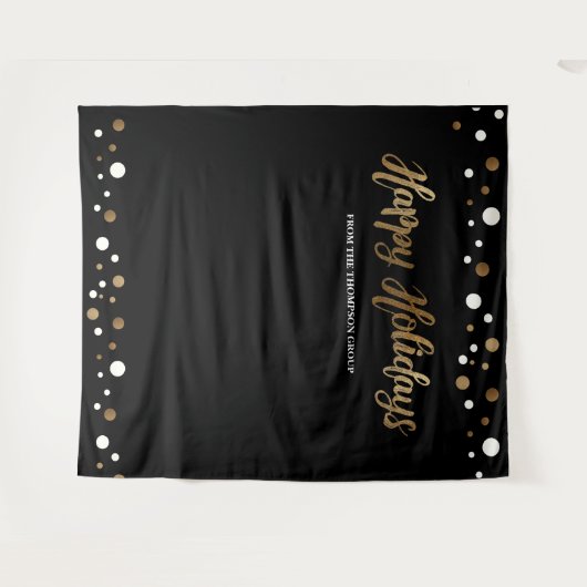 ハッピーホリデー カンパニー クリスマス ゴールドの背景 タペストリー (正面(横))