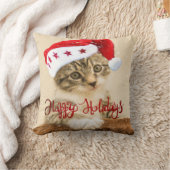 ハッピーホリデー、キャットとサンタハット クッション (ブランケット)