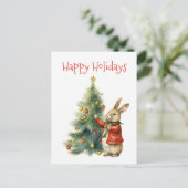ハッピーホリデー – クリスマスツリーと可愛いバニー ポストカード (スタンド正面)