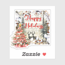 ハッピーホリデー – クリスマスツリーと鹿 シール
