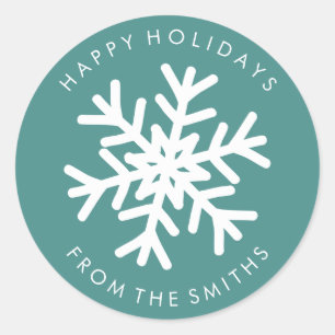 ハッピーホリデー – クリスマスティール（緑がかった色）+白ラベル ラウンドシール