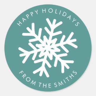 ハッピーホリデー – クリスマスティール（緑がかった色）+白ラベル ラウンドシール