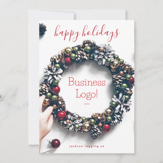 「ハッピーホリデー」クリスマスフォトガーランドリース シーズンカード (正面)