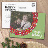 ハッピーホリデー – クリスマスフォトグリーンレッドベリー シーズンポストカード