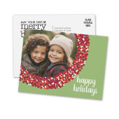 ハッピーホリデー – クリスマスフォトグリーンレッドベリー シーズンポストカード