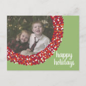 ハッピーホリデー – クリスマスフォトグリーンレッドベリー シーズンポストカード (正面)