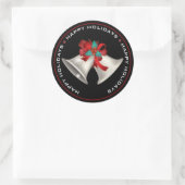 ハッピーホリデー、クリスマスベル付きブラック ラウンドシール (バッグ)