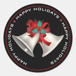 ハッピーホリデー、クリスマスベル付きブラック ラウンドシール