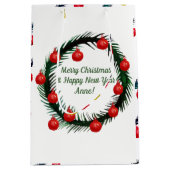 ハッピーホリデー、クリスマス、新年 ミディアムペーパーバッグ (正面)