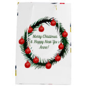 ハッピーホリデー、クリスマス、新年 ミディアムペーパーバッグ (裏面)