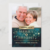 ハッピーホリデー。グリーンゴールドのクリスマス写真 シーズンカード (正面)