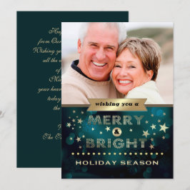 ハッピーホリデー。グリーンゴールドのクリスマス写真 シーズンカード
