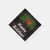 ハッピーホリデー – グレータータンチェックとパイン – コーン詳細 スタンダードカクテルナプキン (角)