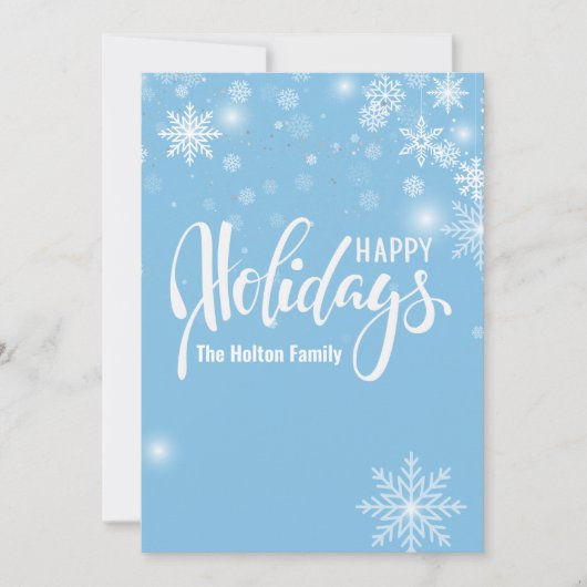 ハッピーホリデー ゴールドの雪の結晶とオーナメント クリスマス 招待状 (正面)