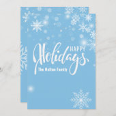 ハッピーホリデー ゴールドの雪の結晶とオーナメント クリスマス 招待状 (正面/裏面)