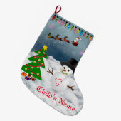 ハッピーホリデー – サンタ&スノーマン ラージクリスマスストッキング (正面 (吊り時))