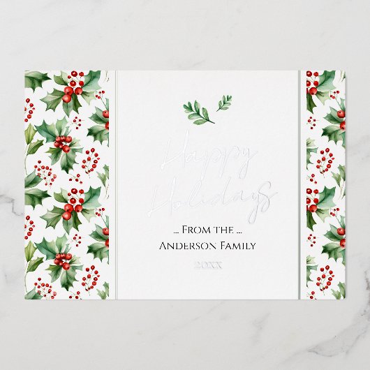 ハッピーホリデー シンプルなクリスマス ベリー 箔シーズンカード (正面)