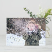 ハッピーホリデー シンプルスクリプト キッズ フォトカード シーズンカード (スタンド正面)