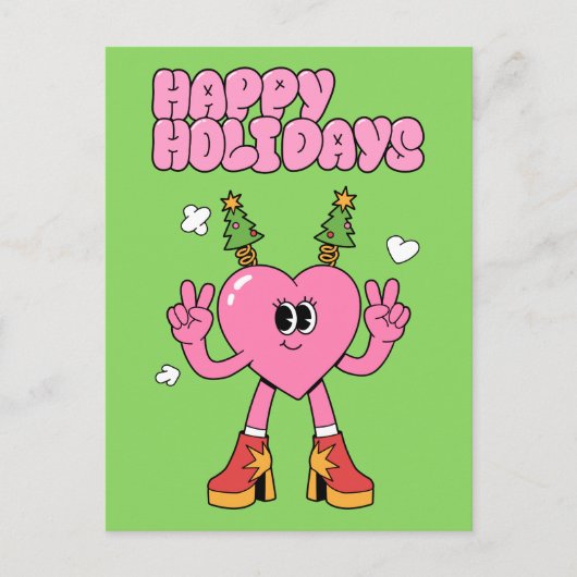 ハッピーホリデー – シーズンのGroovyハート シーズンポストカード (正面)