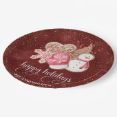 ハッピーホリデー，ジンジャーブレッドCookie，赤と金ゴールド ペーパープレート (アングル)