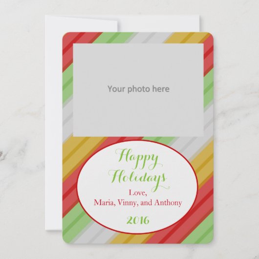ハッピーホリデー ストライプ フォト シーズンカード (正面)