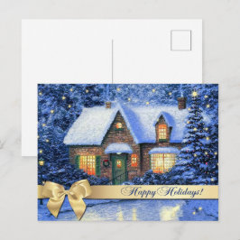 ハッピーホリデー。スノーヴィレッジ絵画のクリスマス ポストカード