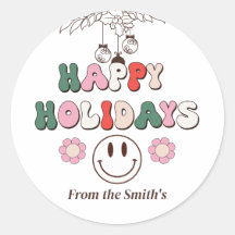 ハッピーホリデー | スマイルラウンドステッカー