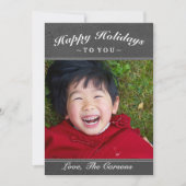 ハッピーホリデー ダークグレー テクスチャー フォト カード (正面)