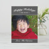ハッピーホリデー ダークグレー テクスチャー フォト カード (スタンド正面)