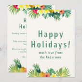 ハッピーホリデー、トロピカルフラワーとグリーティング シーズンカード (正面/裏面)