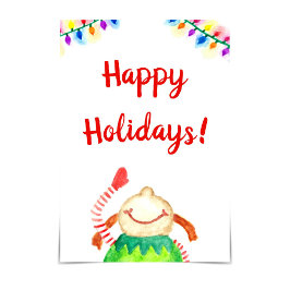 "ハッピーホリデー"ハッピー小妖精や小人ウォーターカラーカード カード