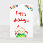 "ハッピーホリデー"ハッピー小妖精や小人ウォーターカラーカード カード (正面)