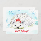 ハッピーホリデー ハリネズミ サンタ帽子 野生生物 シーズンポストカード (正面/裏面)