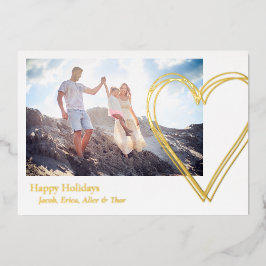 ハッピーホリデー ハート3 フォト ミニマル ゴールド 箔シーズンカード
