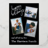 ハッピーホリデー パーソナライズ フォト コラージュ シルバー 箔シーズンカード (正面)