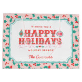 ハッピーホリデー | ピンクと赤のホリー | カスタマイズ ラージペーパーバッグ (裏面)