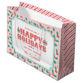ハッピーホリデー | ピンクと赤のホリー | カスタマイズ ラージペーパーバッグ (正面アングル)