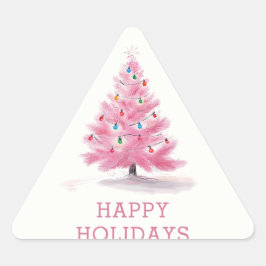 ハッピーホリデー ピンククリスマスツリー モダン 三角形シール