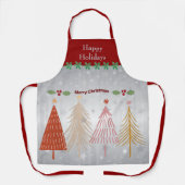ハッピーホリデー、フェスティバルシルバー、クリスマスレッド エプロン (正面)