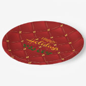 ハッピーホリデー、フェスティバルレッド、金ゴールド。 ペーパープレート (アングル)