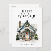 ハッピーホリデー フェスティブ ウォーターカラー ハウス シーズンポストカード (正面/裏面)