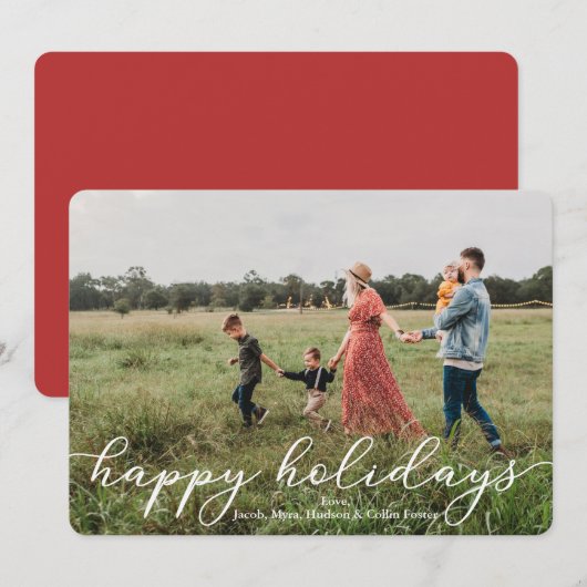 ハッピーホリデー フォトカード スクリプト付き 招待状 (正面/裏面)