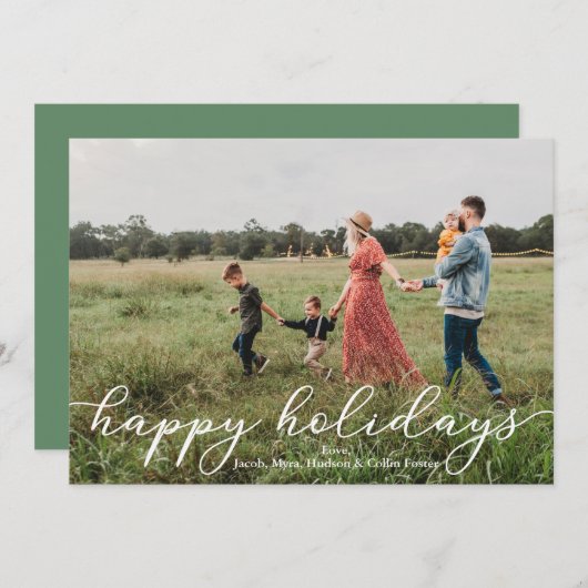 ハッピーホリデー フォトカード スクリプト付き 招待状 (正面/裏面)