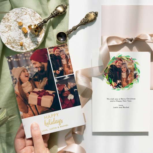ハッピーホリデー フォトコラージュ オーダーメイド モダン 箔シーズンカード