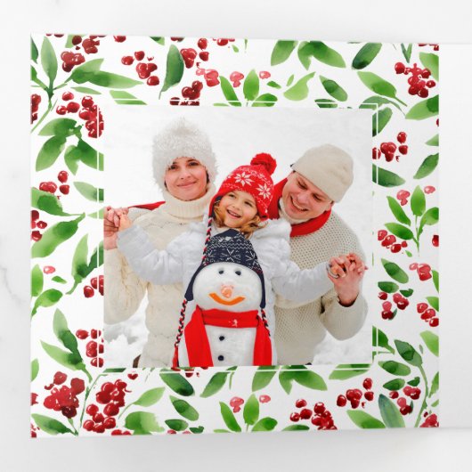 ハッピーホリデー。フォト数々のトリフォールドホリデーカード 三つ折り案内状 (内部最初)