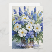 ハッピーホリデー フラワー 水彩 メリークリスマス シーズンカード (正面/裏面)