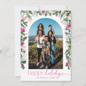 ハッピーホリデー ブライトピンクのグリーンアーチ 写真1枚 シーズンカード (正面)