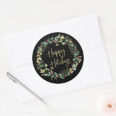 ハッピーホリデー |ブラックとモダン金ゴールドフェイクリース ラウンドシール (封筒)
